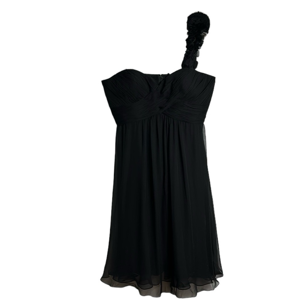 Rickie Freeman for Teri Jon Black 100% Silk‎ 90s Y2K Rosette Strap Mini Dress 14
